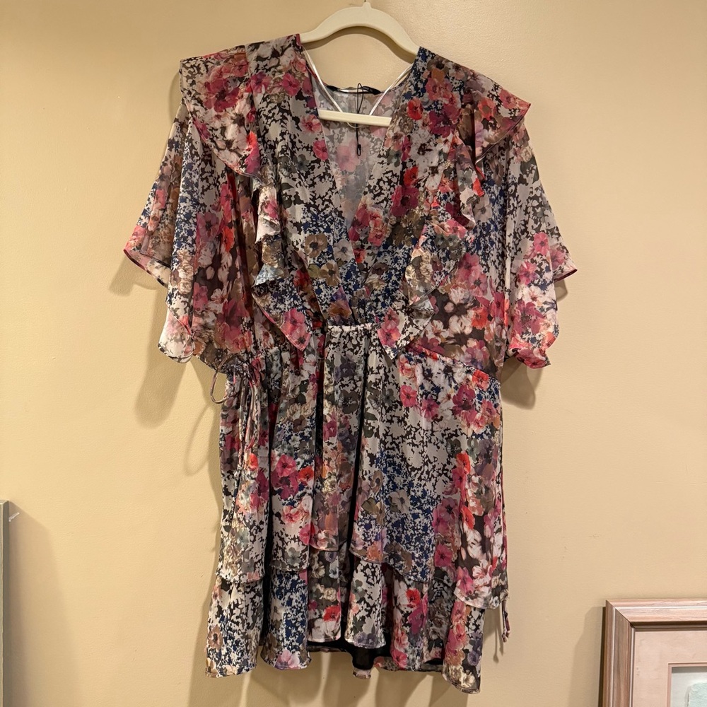 Floral Ruffle V-Neck Dress by Zara